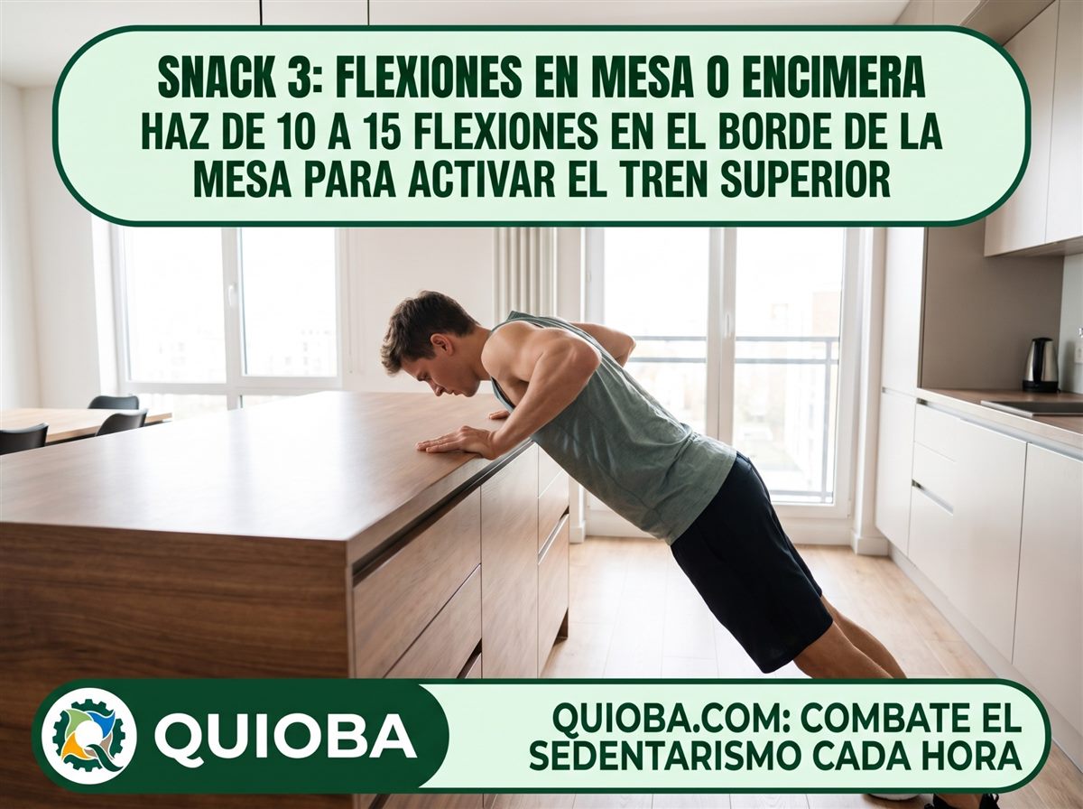 Hombre haciendo flexiones con las manos apoyadas en el borde de una encimera de cocina